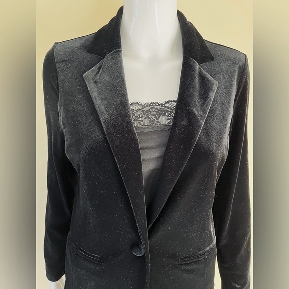 Tahari soft and shiny velvet blazer jacket single button closure pockets US M - Picture 5 of 16
